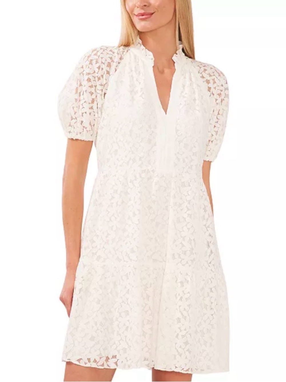 CeCe New Ivory Lace Babydoll Tiered Puff-Sleeve Mini Dress Size 3X - Picture 6 of 9